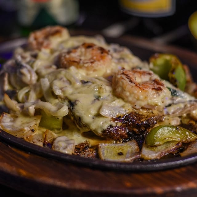 Ribeye + Shrimp Tarasco.
